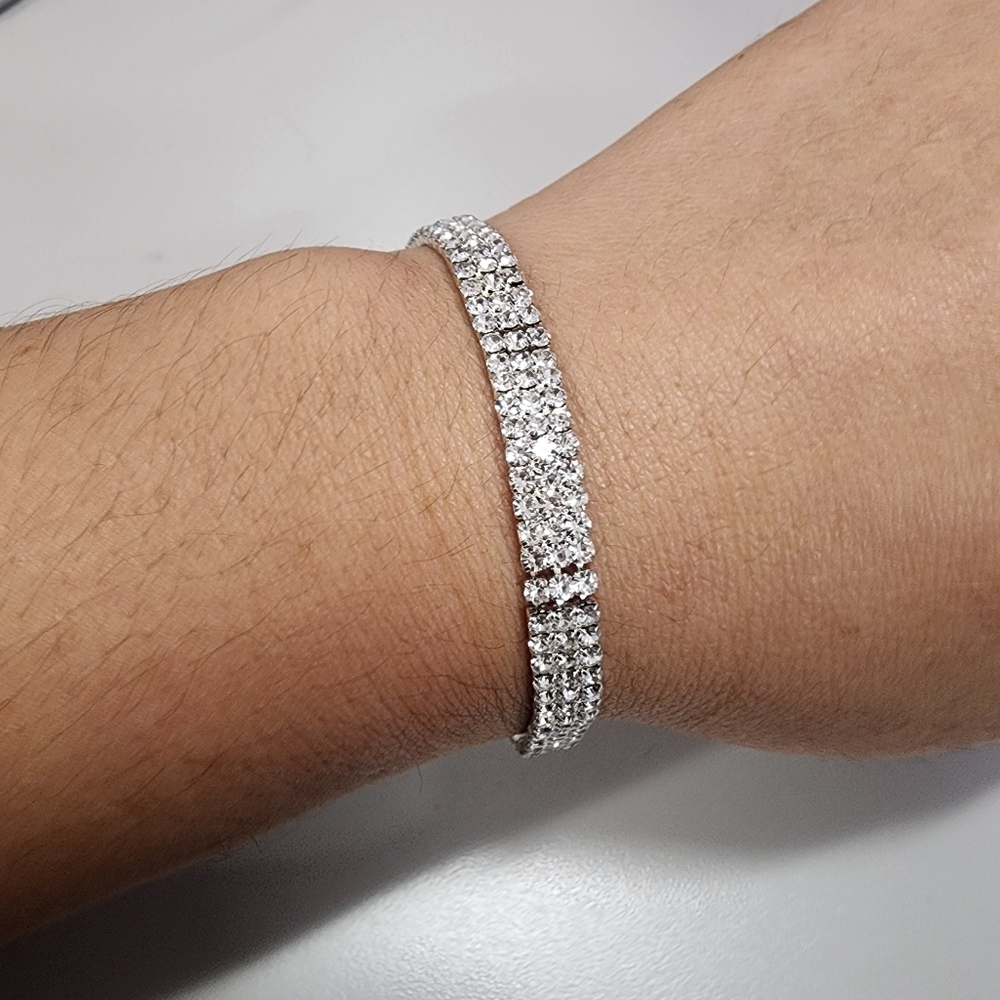 Sparkling Wavy Three-Row CZ Tennis Bracelet Silver-Tone